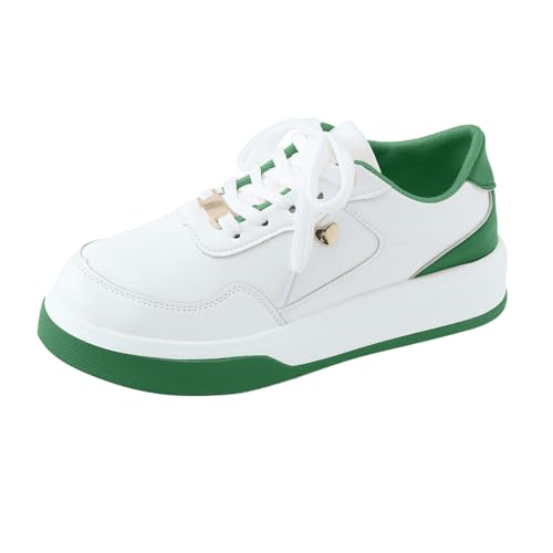 Xbemkste Sneaker Damen Trachtenschuhe Bequeme Flach Schnürer Turnschuhe Halbschuhe Plateau Freizeitschuhe Leichte Atmungsaktive Walkingschuhe Damen Laufschuhe (Green, 39) von Xbemkste