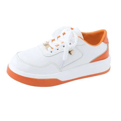 Xbemkste Sneaker Damen Trachtenschuhe Bequeme Flach Schnürer Turnschuhe Halbschuhe Plateau Freizeitschuhe Leichte Atmungsaktive Walkingschuhe Damen Laufschuhe (Orange, 37) von Xbemkste