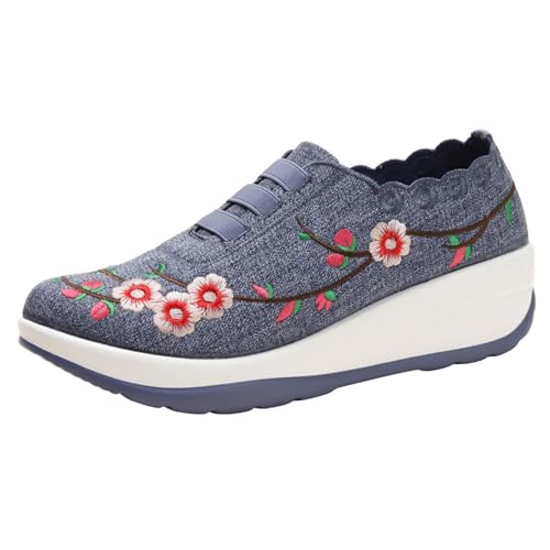 Xbemkste Sneaker Damen Weave Weiche Sohle Stickerei Einzelne Schuhe Leichte EIN Fuß Steigbügel Low Top Dicke Sneakers Damen Fitnessschuhe (Blue, 40) von Xbemkste