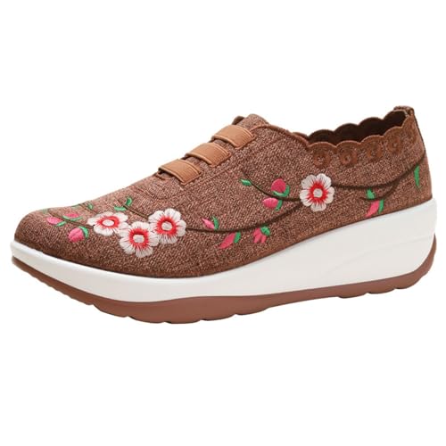 Xbemkste Sneaker Damen Weave Weiche Sohle Stickerei Einzelne Schuhe Leichte EIN Fuß Steigbügel Low Top Dicke Sneakers Damen Fitnessschuhe (Brown, 37.5) von Xbemkste