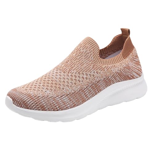 Xbemkste Sneaker Damen lässig, bequem leicht, Slipper Wanderschuhe Flache Schuhe für Damen Slip on Laufschuhe Sportschuhe Atmungsaktive Walkingschuhe (Brown, 41) von Xbemkste