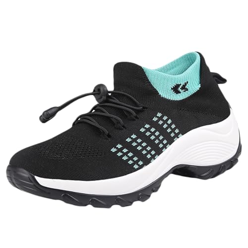 Xbemkste Sneaker Damen lässige, Bequeme leichte Slip On Laufschuhe, Flache Wanderschuhe Fitness Schuhe Sportschuhe Leichte Atmungsaktive (Sky Blue, 41) von Xbemkste