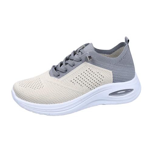 Xbemkste Sneaker Einfache Schnürschuhe Flache Bequeme Freizeitschuhe Für Vier Jahreszeiten Sneaker Glitzer Damen (Grey, 37.5) von Xbemkste