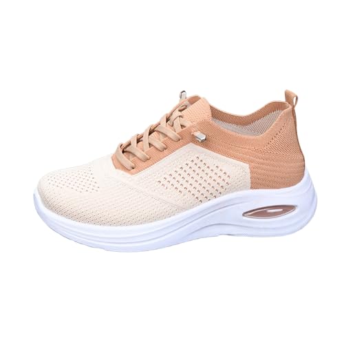 Xbemkste Sneaker Einfache Schnürschuhe Flache Bequeme Freizeitschuhe Für Vier Jahreszeiten Sneaker Glitzer Damen (Khaki, 37.5) von Xbemkste
