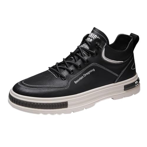 Xbemkste Sneaker Herren Flache Lederschuhe für Herren, modische Schnürhalbschuhe Herren Trekkingschuhe (39) von Xbemkste