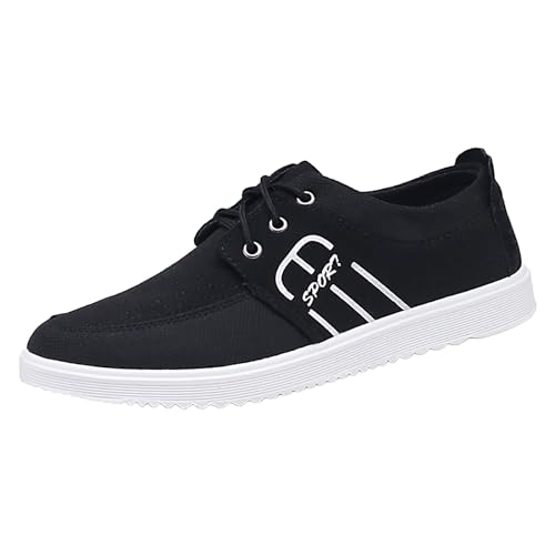 Xbemkste Sneaker Herren Freizeitschuhe mit weicher Sohle Modische atmungsaktive Segeltuch Schwarze Leichte Sommerschuhe Bequeme Walkingschuhe (40) von Xbemkste