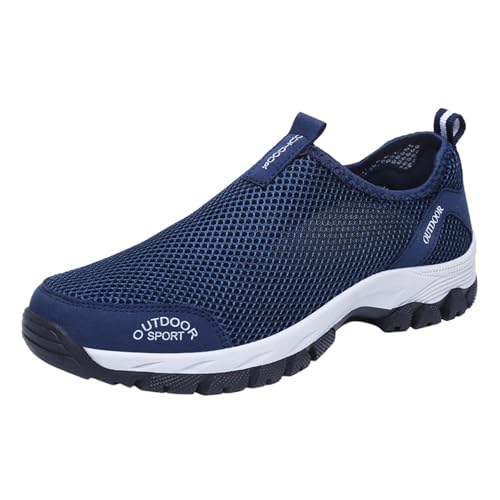 Xbemkste Sneaker Herren Männer Sportschuhe Flache Unterseite rutschfeste Outdoor Wanderschuhe Mesh atmungsaktiv bequem Slip On Schuhe elegant Schlupfschuhe (Blue, 39) von Xbemkste