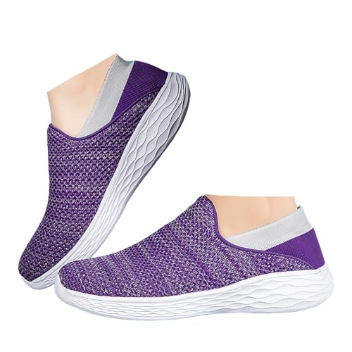 Xbemkste Sommerschuhe Damen Freizeitschuhe Slip On Sneaker Atmungsaktive Mesh Laufschuhe Turnschuhe Damen Slipper Bequeme Sportschuhe Leichte Schlupfschuhe (Purple, 38.5) von Xbemkste