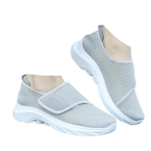 Xbemkste Sommerschuhe Damen Schuhe Atmungsaktive Mesh Sneaker mit Verstellbarer Rieme Leichte Laufschuhe Slip On Freizeitschuhe Bequeme Walkingschuhe (Grey, 37) von Xbemkste