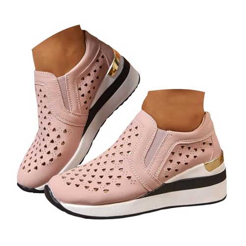 Xbemkste Sommerschuhe Damen Schuhe mit Keilabsatz Atmungsaktive Sneaker Slip On Freizeitschuhe Bequeme Walkingschuhe Schlupfschuhe Damen Plateauschuhe (36) von Xbemkste