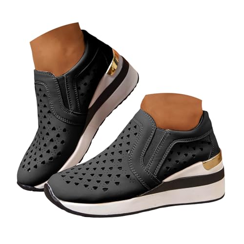 Xbemkste Sommerschuhe Damen Schuhe mit Keilabsatz Atmungsaktive Sneaker Slip On Freizeitschuhe Bequeme Walkingschuhe Schlupfschuhe Damen Plateauschuhe (40) von Xbemkste