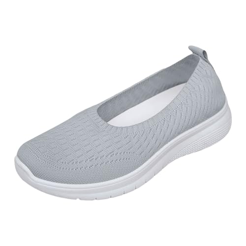 Xbemkste Sommerschuhe Damen Walkingschuhe Leichte Weite Mesh Atmungsaktive Freizeit Laufschuhe Bequeme Outdoor Sommerschuhe Turnschuhe Damen Schuhe für breite füße (Grey, 37) von Xbemkste