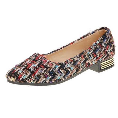 Xbemkste Sommerschuhe Damen mit spitzer Zehenpartie dickem Absatz, modische Low-Top-Schuhe mit flachem Mund, farblich passende Freizeitschuhe Stoff Ballerinas Damen mit Riemchen (Dark Blue, 37.5) von Xbemkste