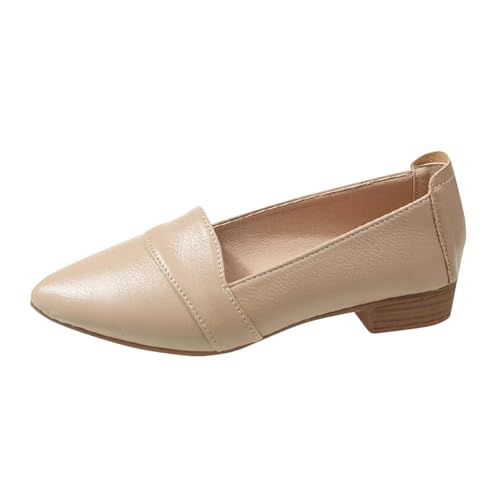 Xbemkste Sommerschuhe Damen zum Hineinschlüpfen, Spitze Zehenpartie, Flache Öffnung, weiche Sohle, leichte, Dicke Absätze, Bequeme Alltagsschuhe Damen geschlossene Ballerinas (Khaki, 37.5) von Xbemkste