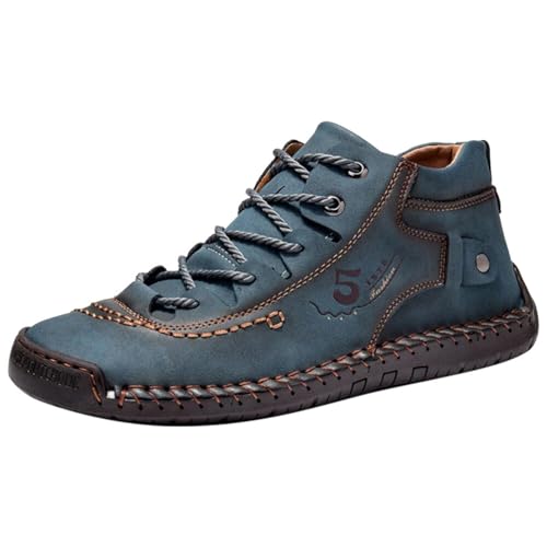 Xbemkste Sommerschuhe Herren Bequeme handgefertigte Lederstiefel Herren Sneakers Freizeitschuhe Men's Fashion & Athletic Trainers (Blue, 37.5) von Xbemkste
