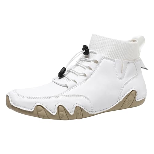 Xbemkste Sommerschuhe Herren high Sneaker barfussschuhe Leder Freizeitschuhe Bequeme Sportschuhe Schnürschuhe Flach Schuhe (White, 41) von Xbemkste