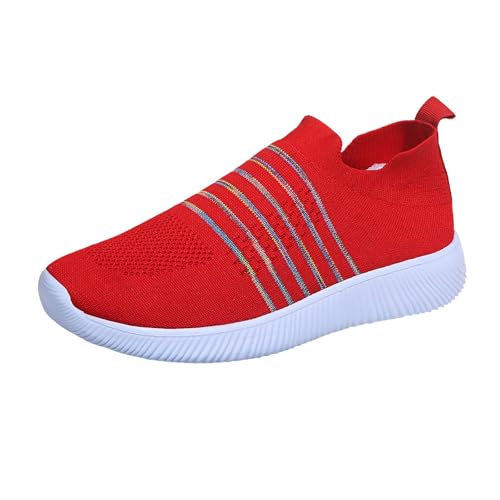 Xbemkste Sportschuhe Damen Laufschuhe Freizeitschuhe Slip On Lazy Sneakers mit weicher Sohle Damen Mokassins (Red, 38.5) von Xbemkste