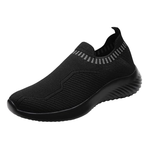 Xbemkste Sportschuhe Damen Slip On Freizeitschuhe, runde Zehenpartie, Tiefe Öffnung, Schnürschuhe, lässige Sneakers, atmungsaktive Flache Netzschuhe, Fitness Wanderschuhe (42) von Xbemkste