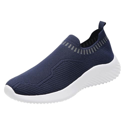 Xbemkste Sportschuhe Damen Slip On Freizeitschuhe, runde Zehenpartie, Tiefe Öffnung, Schnürschuhe, lässige Sneakers, atmungsaktive Flache Netzschuhe, Fitness Wanderschuhe (Blue, 37) von Xbemkste
