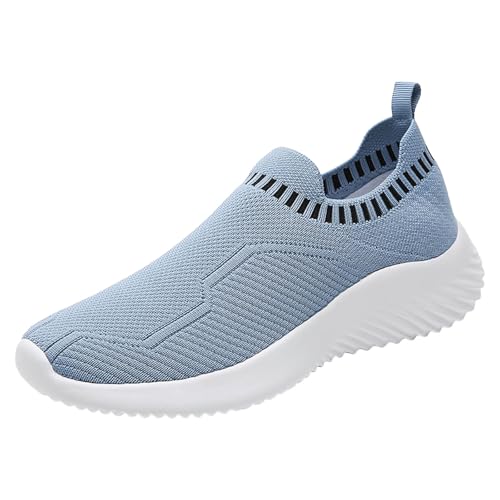Xbemkste Sportschuhe Damen Slip On Freizeitschuhe, runde Zehenpartie, Tiefe Öffnung, Schnürschuhe, lässige Sneakers, atmungsaktive Flache Netzschuhe, Fitness Wanderschuhe (Light Blue, 40.5) von Xbemkste