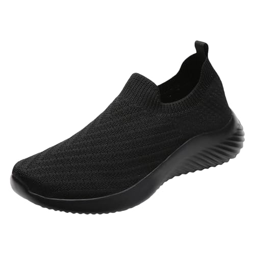 Xbemkste Sportschuhe Damen Slip On Freizeitschuhe,bequem Walkingschuhe runde Zehenpartie,Tiefe Öffnung,Schnürschuhe,lässige Sneakers,atmungsaktive Flache Netzschuhe,Fitness Wanderschuhe (40) von Xbemkste