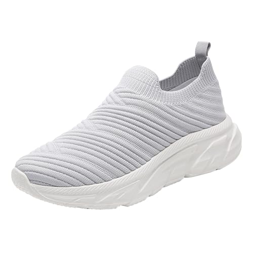 Xbemkste Sportschuhe Damen lässig, bequem leicht, Slipper Flache Wanderschuhe frühjahrsschuhe Damen Slip On Sneakers Walkingschuhe atmungsaktive Schuhe (Grey, 40) von Xbemkste