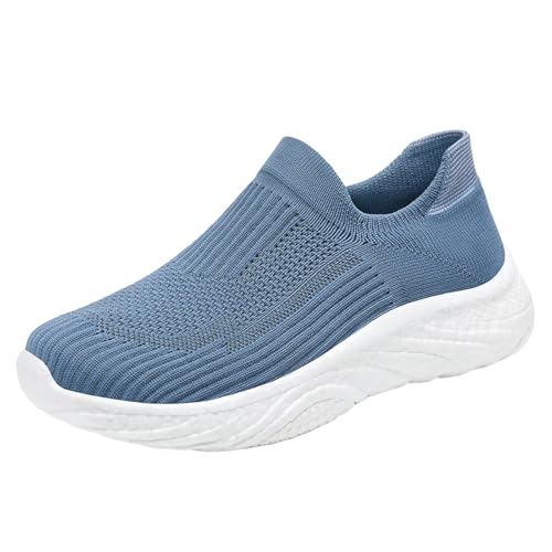 Xbemkste Sportschuhe Damen lässige, Bequeme leichte Atmungsaktive Laufschuhe Slip On Sneakers, Flache Wanderschuhe Fitnessschuhe Damen Gym (Blue, 37) von Xbemkste