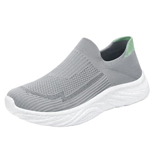 Xbemkste Sportschuhe Damen lässige, Bequeme leichte Atmungsaktive Laufschuhe Slip On Sneakers, Flache Wanderschuhe Fitnessschuhe Damen Gym (Grey, 39) von Xbemkste