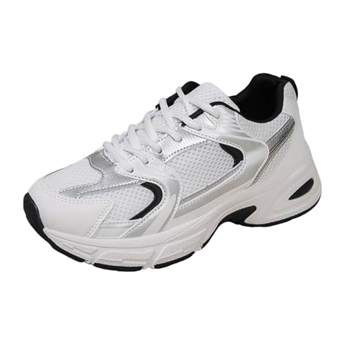 Xbemkste Sportschuhe Damen mit Schnürung, weicher Sohle, modisch, lässig, atmungsaktiv, leicht, farbblockiert, Dicke Sohle Damen Mokassins (38.5) von Xbemkste