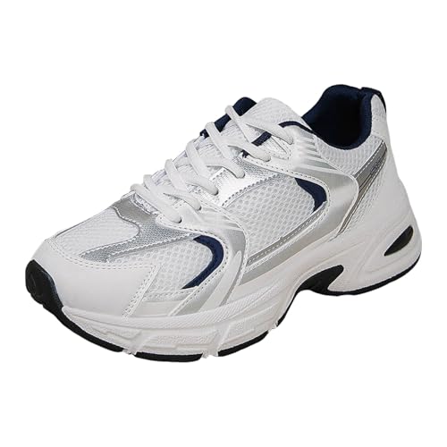 Xbemkste Sportschuhe Damen mit Schnürung, weicher Sohle, modisch, lässig, atmungsaktiv, leicht, farbblockiert, Dicke Sohle Damen Mokassins (Blue, 38.5) von Xbemkste