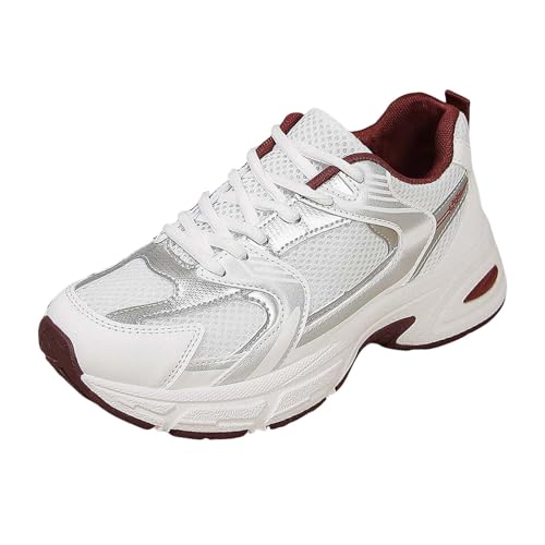 Xbemkste Sportschuhe Damen mit Schnürung, weicher Sohle, modisch, lässig, atmungsaktiv, leicht, farbblockiert, Dicke Sohle Damen Mokassins (Red, 38.5) von Xbemkste