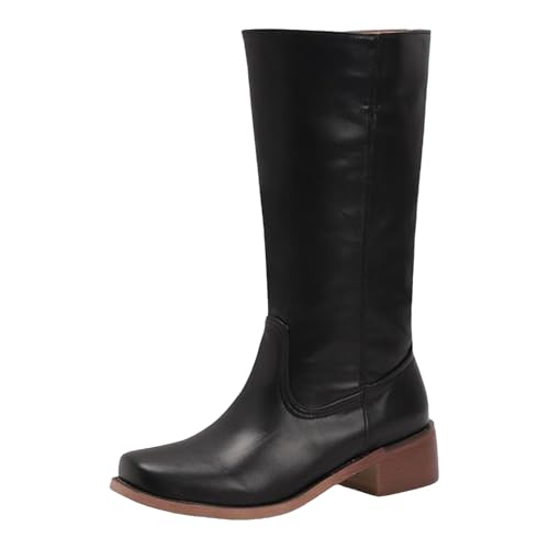 Xbemkste Stiefel Damen Langschaft mit Absatz Wasserdicht Stiefel Elegant Schlupfstiefel Halbhohe Bequemer Westernstiefel Kniehohe Boots Thermo Gefüttert Winterstiefel (40.5) von Xbemkste