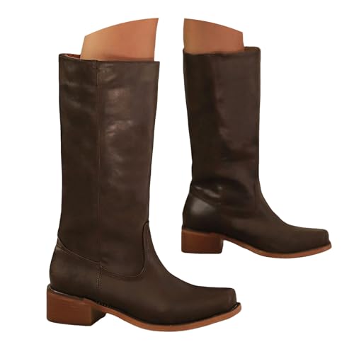 Xbemkste Stiefel Damen Langschaft mit Absatz Wasserdicht Stiefel Elegant Schlupfstiefel Halbhohe Bequemer Westernstiefel Kniehohe Boots Thermo Gefüttert Winterstiefel (Coffee, 37.5) von Xbemkste