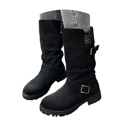 Xbemkste Stiefel Damen Wildleder Halbstiefel mit Schnalle Elegant Schlupfschuhe mit rutschfest Sohle Kurzstiefel Winterstiefel Bequemer Absatz Halbhohe Damenstiefel (36) von Xbemkste