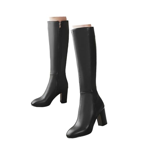 Xbemkste Stiefel Damen mit Absatz Lederstiefel Kniehohe Boots mit Reißverschluss Warm Gefüttert Winterstiefel Hohe Damenstiefel High Heels Stiefel Langschaftstiefel (38.5) von Xbemkste