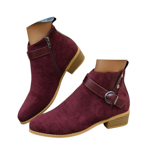 Xbemkste Stiefeletten Damen Ankle Boots mit Absatz Wildleder Elegant Kurzschaft Boots Bequeme Gefüttert Damenstiefel Klassische Frauen Lässige Styleboots Knöchelstiefel (36) von Xbemkste