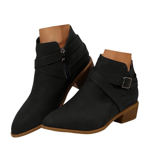 Xbemkste Stiefeletten Damen Ankle Boots mit Absatz Wildleder Elegant Kurzschaft Boots Bequeme Gefüttert Damenstiefel Klassische Frauen Lässige Styleboots Knöchelstiefel (39) von Xbemkste