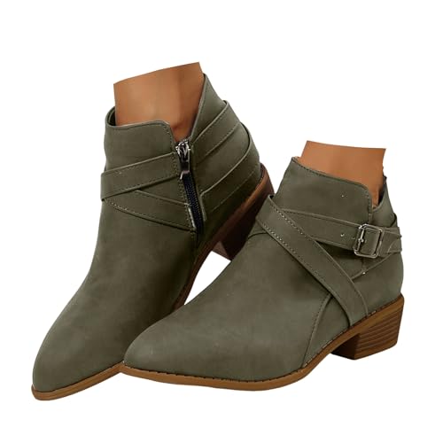 Xbemkste Stiefeletten Damen Ankle Boots mit Absatz Wildleder Elegant Kurzschaft Boots Bequeme Gefüttert Damenstiefel Klassische Frauen Lässige Styleboots Knöchelstiefel (X-1-Green, 38.5) von Xbemkste