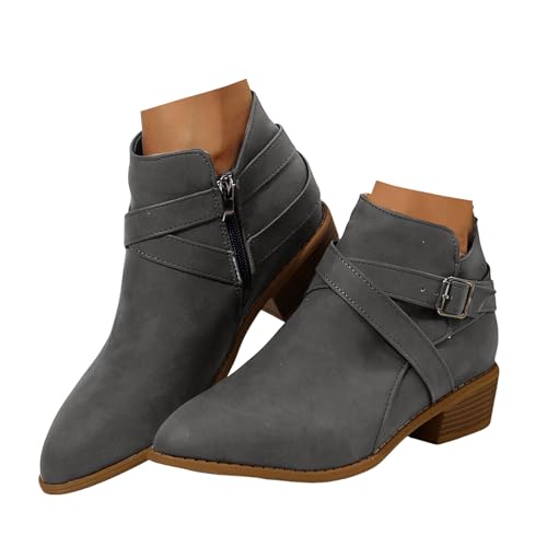 Xbemkste Stiefeletten Damen Ankle Boots mit Absatz Wildleder Elegant Kurzschaft Boots Bequeme Gefüttert Damenstiefel Klassische Frauen Lässige Styleboots Knöchelstiefel (X-1-Grey, 41) von Xbemkste