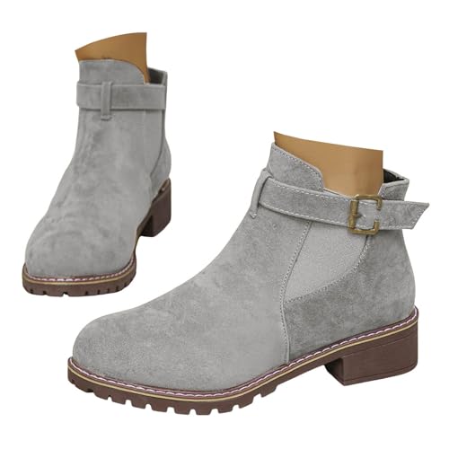 Xbemkste Stiefeletten Damen Ankle Boots mit Absatz Wildleder Elegant Kurzschaft Boots Bequeme Gefüttert Damenstiefel Klassische Frauen Lässige Styleboots Knöchelstiefel (X-2-Grey, 40.5) von Xbemkste