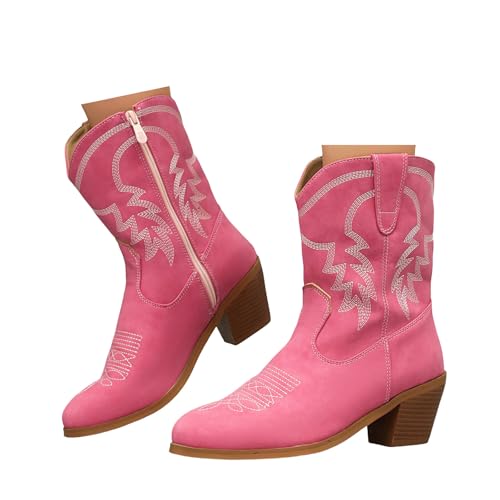 Xbemkste Stiefeletten Damen Cowboystiefel Stickereien Halbschaft Bequemer Absatz Ankle Boots Westernstiefel Elegant Damenstiefel Kurzschaft Boots Knöchelstiefel (36) von Xbemkste