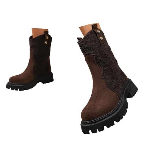 Xbemkste Stiefeletten Damen Cowboystiefel mit rutschfest Sohle Vintage Halbstiefel Bequemer Thermo Winterstiefel Halbschaft Boots Westernstiefel Elegant Damenstiefel (Coffee, 39) von Xbemkste