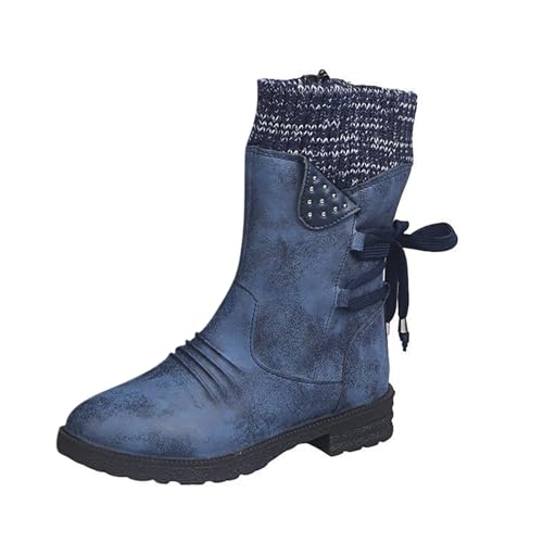 Xbemkste Stiefeletten Damen Halbstiefel mit Rutschfest Sohle Warm Schneestiefel Bequemer Flache Stiefel Gefüttert Boots Winter Mittelhoch Stiefel Thermo Winterstiefel (Blue, 41) von Xbemkste