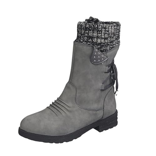 Xbemkste Stiefeletten Damen Halbstiefel mit Rutschfest Sohle Warm Schneestiefel Bequemer Flache Stiefel Gefüttert Boots Winter Mittelhoch Stiefel Thermo Winterstiefel (Grey, 36) von Xbemkste