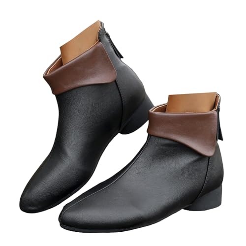Xbemkste Stiefeletten Damen Mit Absatz Lederstiefel mit Revers Elegant Kurzschaft Boots Bequeme Damenstiefel mit Niedriger Absatz Hochzeitsschuhe Business-Schuhe (36) von Xbemkste