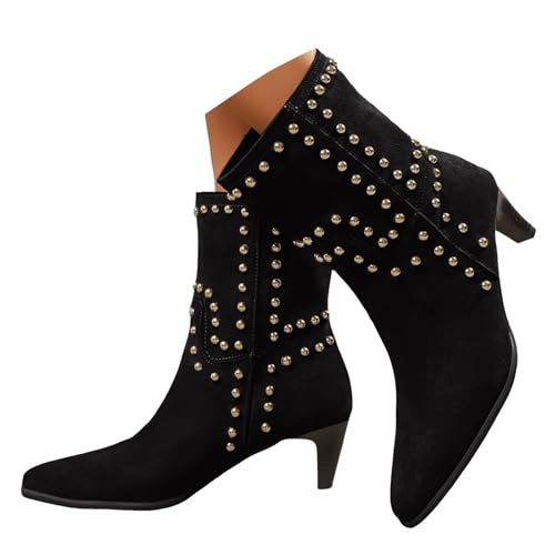 Xbemkste Stiefeletten Damen Mit Absatz Wildleder Schlupfstiefel Mit Nieten Kurzstiefel Knöchelstiefel Halbhohe Bequemer Absatz Ankle Boots Halbschaft Damenstiefel (37.5) von Xbemkste