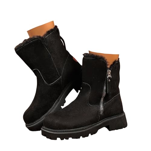 Xbemkste Stiefeletten Damen Mitte Kalb Stiefel Warm Gefüttert Winterstiefel mit seitlicher Reißverschluss und rutschfest Sohle Wildleder Halbstiefel Bequeme Damenstiefel (37.5) von Xbemkste