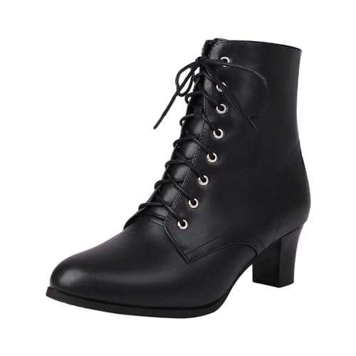 Xbemkste Stiefeletten Damen Vintage Viktorianische Stiefel mit Schnürung Mittelkalb Stiefel Hochzeitskleid Boots Elegant Kurzschaft Boots Knöchelstiefel (37.5) von Xbemkste