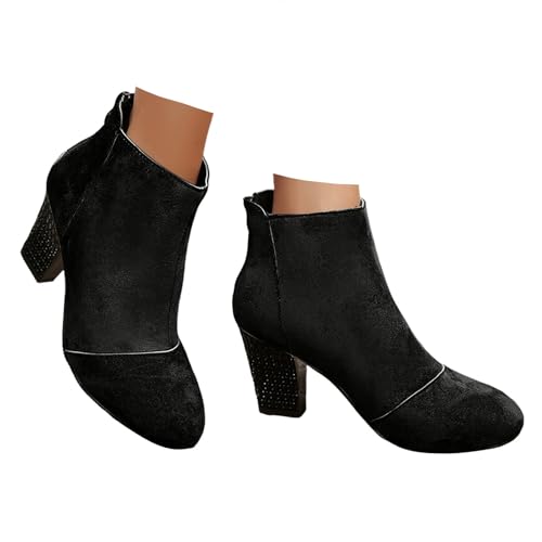 Xbemkste Stiefeletten Damen mit Absatz Einfarbige Kurz Cowboy Stiefel Bequem Ankle Boots Runde Zehe Elegant Knöchelstiefel Kurzschaft Boots für Dating Party Arbeiten (40) von Xbemkste