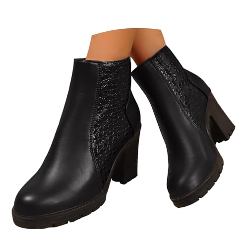 Xbemkste Stiefeletten Damen mit Absatz Elegant Knöchelstiefel Runde Zehe Wasserdicht Stiefel mit Reißverschluss Dull Kurzschaft Boots Bequeme Ankle Boots (36) von Xbemkste